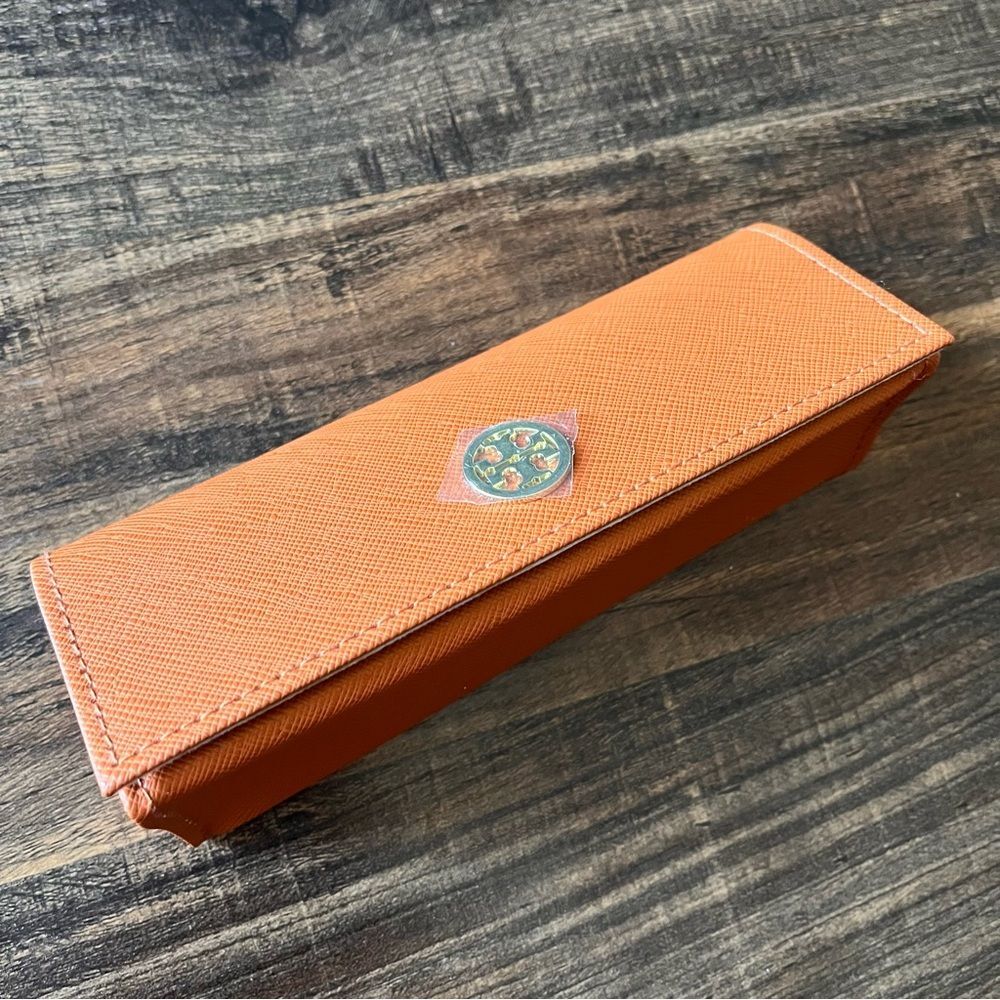 Tory Burch Burnt Orange Leather Eyeglass/Sunglass Case ONLY with Snap
